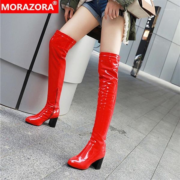 

boots morazora 2021 arrival women over the knee high heels party prom shoes autumn slim stretch female red1, Black