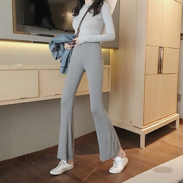 

spring autumn new fashion high waist flare pants for women clothes korean black casual capris elastic waist wide leg trousers, Black;white