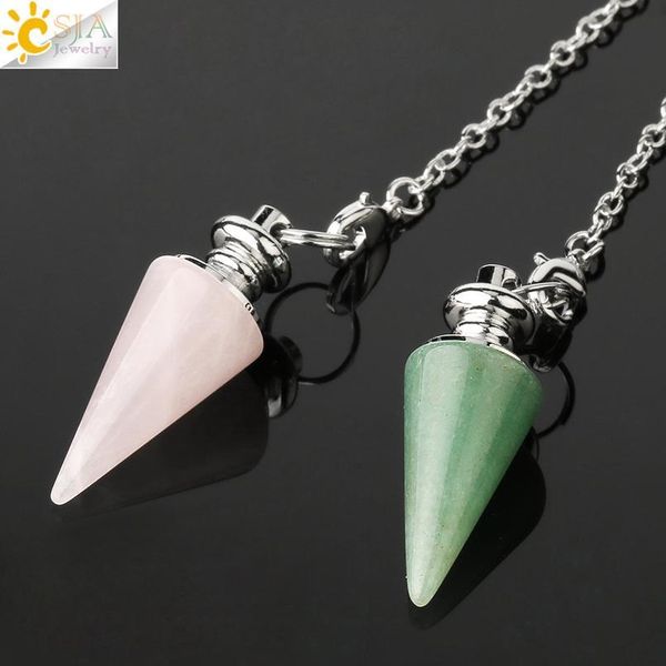 

csja conical pendulum natural stone taper pendulums silver color chain crystal pendants for dowsing spiritual reiki jewe jllbcx, Black