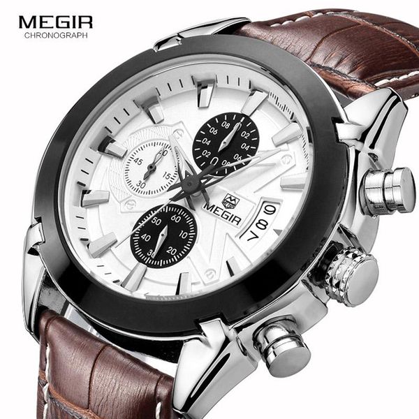 

men's quartz watches leather casual business wristwatch man clock chronograph army relojes para hombres m2020brown, Slivery;brown