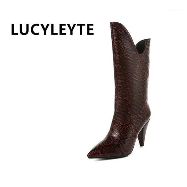 

boots 2021 autumn high profile with middle pointed female leopard print short women's shoes dark red brown1, Black