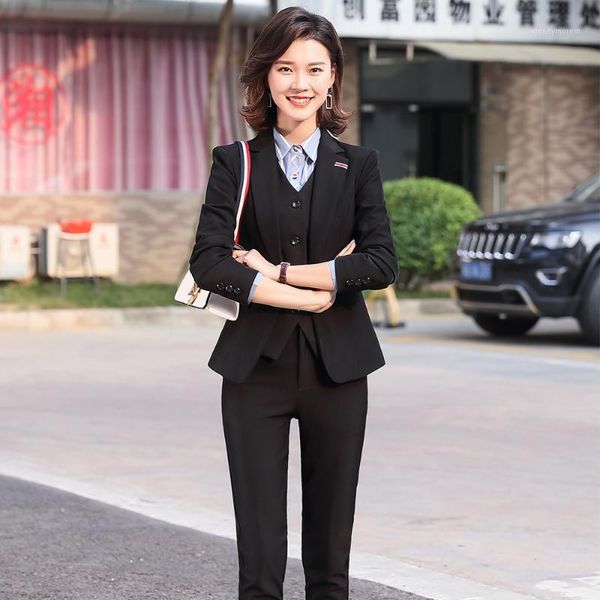 

women's suits & blazers office lady women formal 3 piece set work wear pant suit business designs slim gray black s-4xl blazer jacket v, White;black