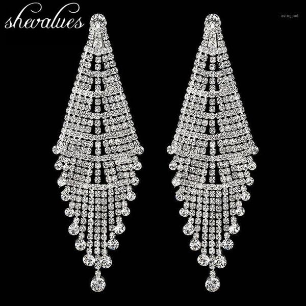 

dangle & chandelier shevalues luxury long tassel drop earrings full crystal big statement wedding1, Silver