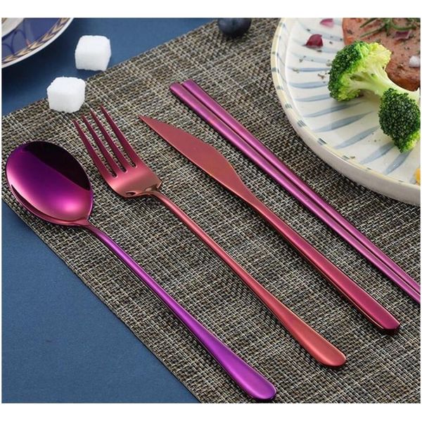 

korean flatware sets stainless steel long handle knife fork spoon chopsticks set colorful flatware for wedding k jlltyj lucky2005