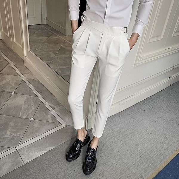 

new white wedding dress pants for men business suit pant casual slim fit formal pants pantalon costume men's suit trousers 201106, Black