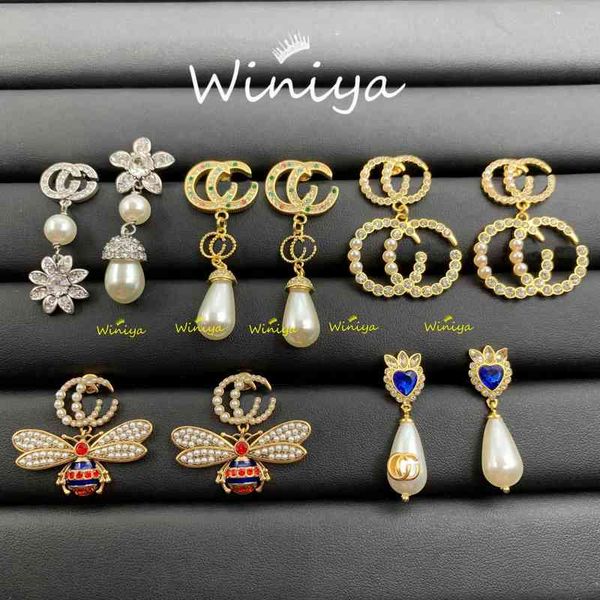 

70% off family earrings gujia new diamond inlaid pearl personalized fashion trend net red same earrings, Golden