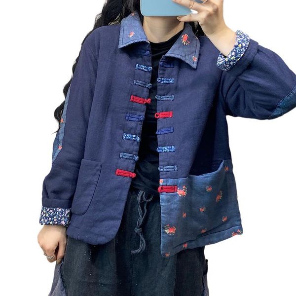 

2020 зимняя мода корейские дамы плюс размер хлопчатобумажные слои женские пэчворки повседневные китайские куртки сгущает куртка lt835s50, Black