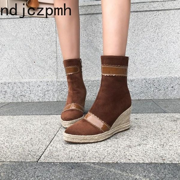

women's boots the new winter fashion pointed zipper wedge high heel boots women's shoes plus size 32-44 heel height 8cm1, Black