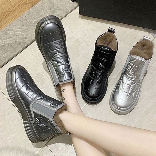 

fashion round toe snow boots new women winter warm boots platform ankle solid color short plush zapatillas mujer botas mujer #8b3b, Black