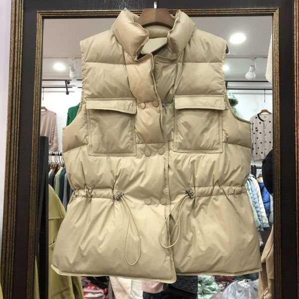 

2020 new girly short windproof vest light white autumn duck no sleeves down jacket 2z2b, Black