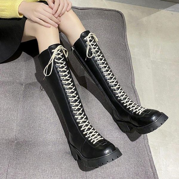 

boots black knee high platform women shoes chunky motorcycle winter thick sole long punk zapatos mujer1
