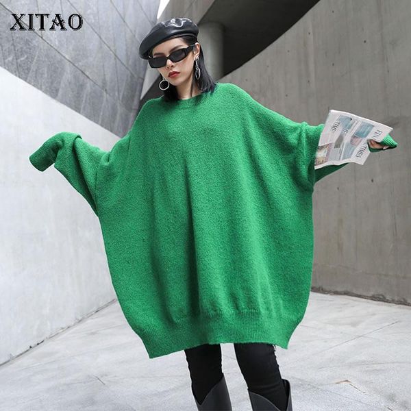 

xitao knitted sweater fashion new women pleated plus size 2020 winter goddess fan casual solid color minority sweater zy2517, White;black