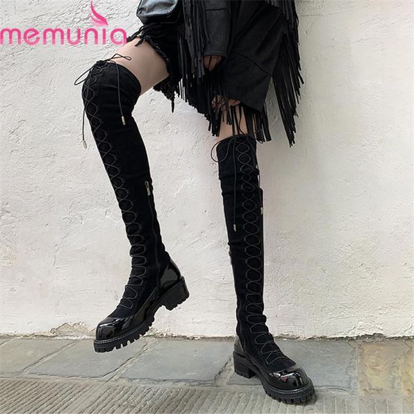 

memunia 2020 winter keep warm over the knee boots fashion round toe platform shoes woman genuine leather black women boots1