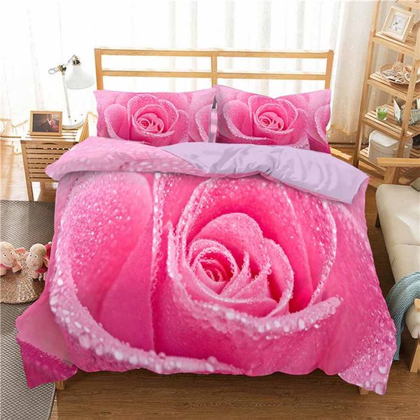 

wostar luxury bedding set duvet cover pillowcase home textiles 3pcs/set bedclothes 3d digital printing classic pink rose flowers