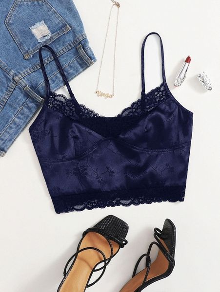 

jacquard lace trim cami q9je#, White