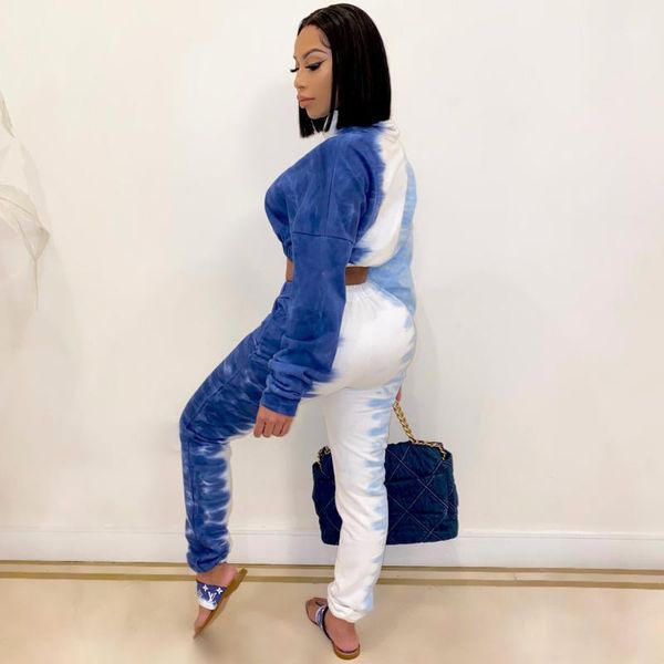 

women casual tie dye printed long sleeve crop and pants two piece pants set cya-87791, Gray