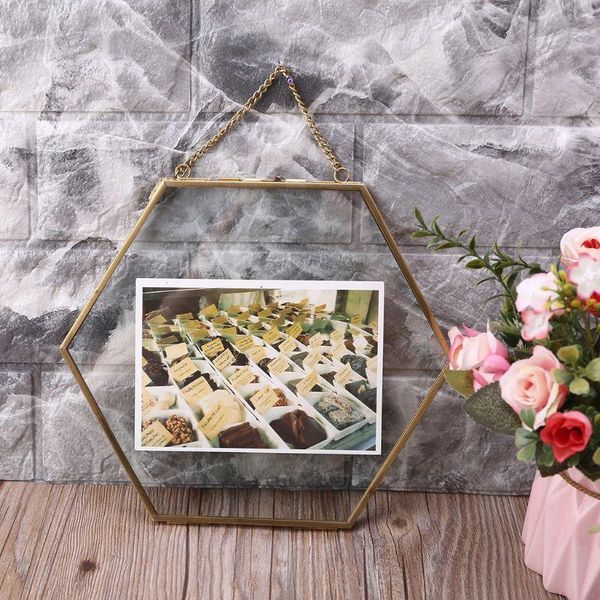 

frames hexagon floating hanging po frame metal glass portrait picture plant specimen 875a