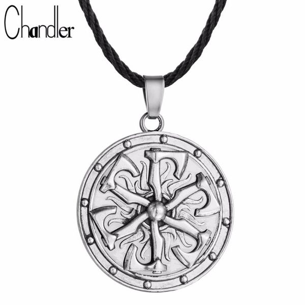 

chandler viking axe pendant necklace shield norse mythology for mens round charm metal punk ethic luxury retro amulet collars, Silver