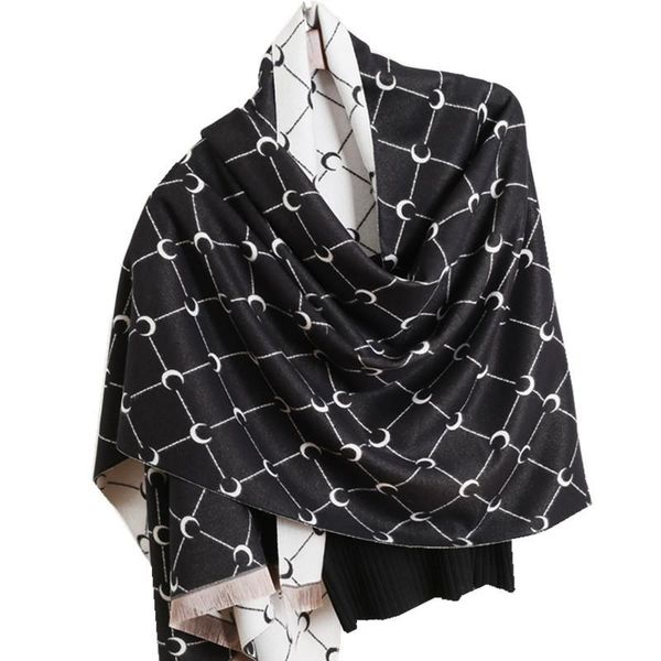 

scarves moon fashion pattern women winter all match cashmere big shawl long size double dual thickness warm bib scarf, Blue;gray
