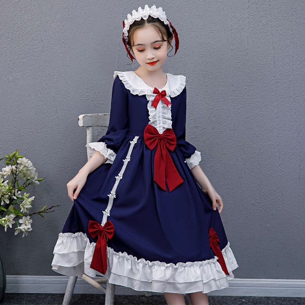 

princs autumn and winter drs 2020 bow girls' lolita children's wear, Red;yellow