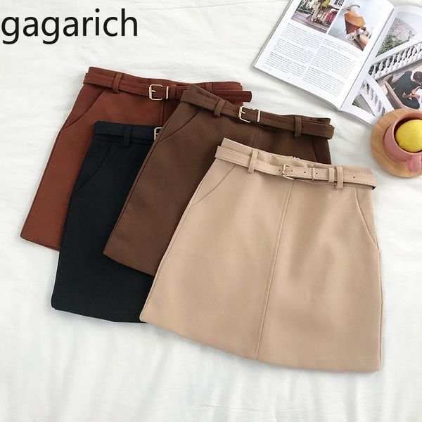 

gagarich solid high waist skirt women autumn winter new korean style pu leather solid a-line skirts y200326, Black