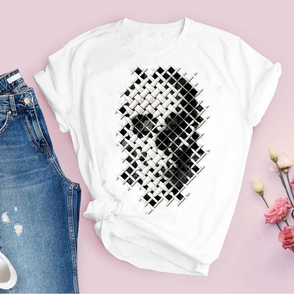 

women graphic fashion plaid skull fashion cartoon short sleeve print lady tees clothing female t shirt womens t-shirt, White