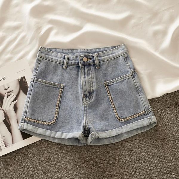

jeans ms. summer 2020 nian new loose rivet high waist thin leisure wide leg pants shorts pants1, Blue