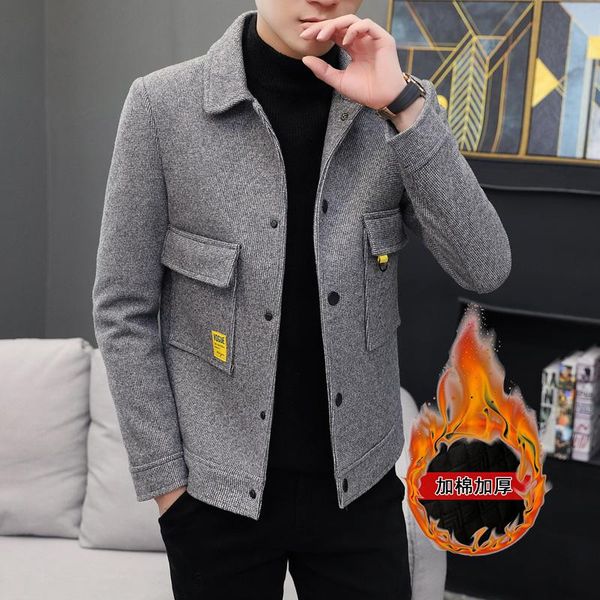 

men's winter jackets thicker mens wool trench coat jacket casual slim fit windbreaker korean overcoat men clothes erkekler ceket, Black