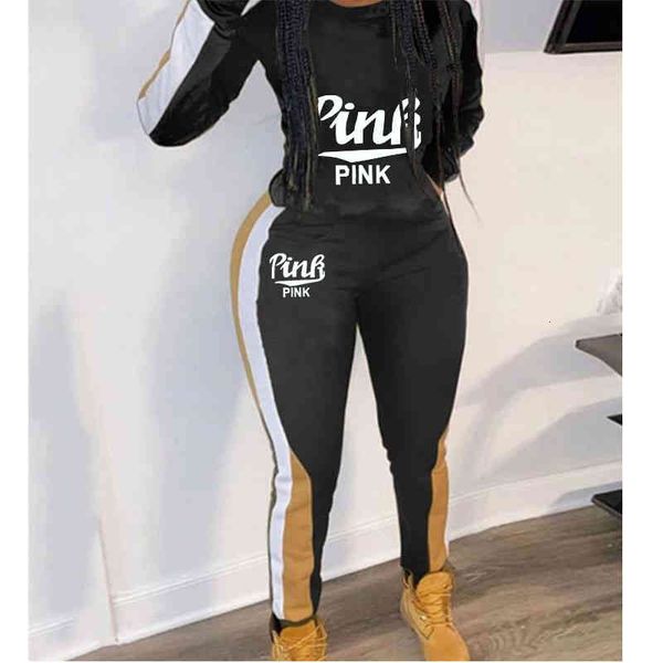 

Ladies Temperament Commuter Multicolor Letter Printing Leisure Sports Long Sleeve Round Neck Pants 2 Piece Set, Gray