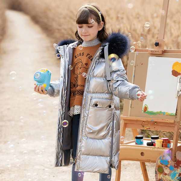 

girl down jacket long 2020 winter new foreign childrens big children's clothing girl white duck thickening coat, Blue;gray