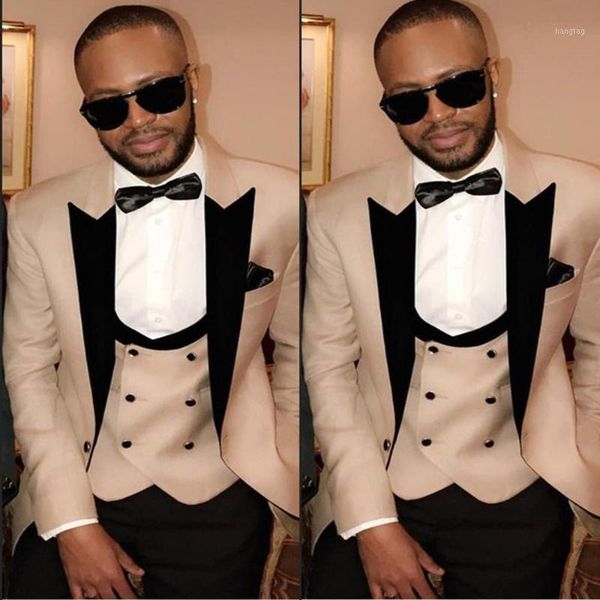 

black lapel wedding suits champagne 3 pieces mens prom dinner male suits 2020 blazer groom tuxedo groom wear jacket+pants+vest1, White;black