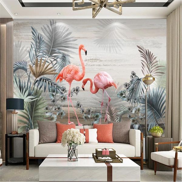 

wallpapers nordic hand painted tropical plant leaves flamingos living room bedroom background mural wallpaper 3d wall papers home decor