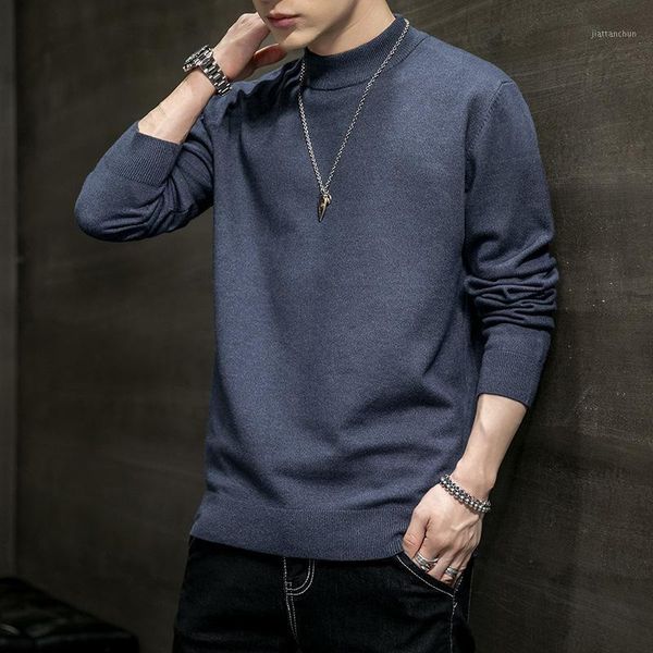 

2020 new long sleeve sweater men's middle collar knitwear core-spun yarn warm men's korean base cardigan mens sweater1, White;black