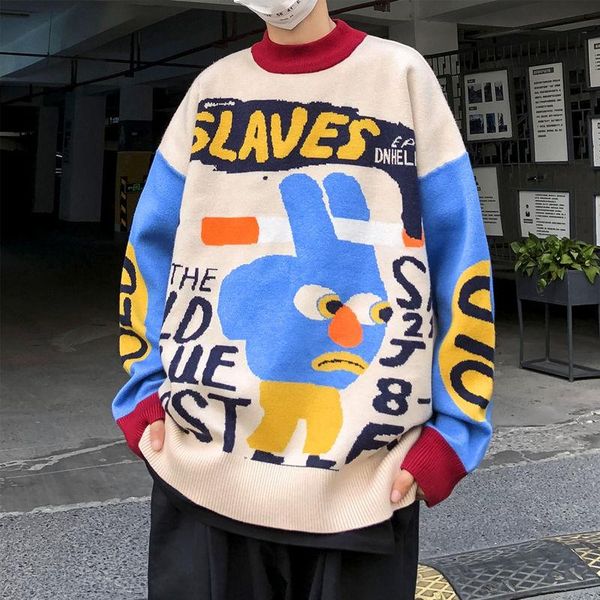 

e-baihui men sweater cartoon funny print o-nec pullover sweaters men soft slim casual high street fashion autumn streetwear, White;black
