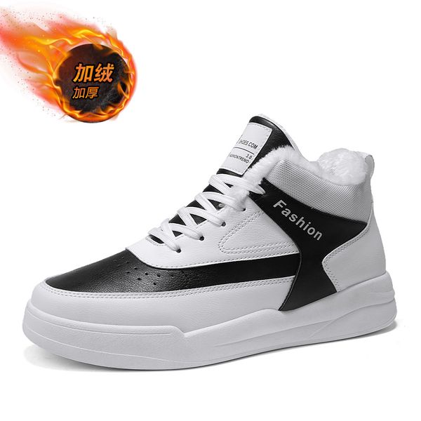 

hipster snow boots sneakers with fur winter new waterproof sport shoe men trend casual high shoes male outdoor comfy c1212, Black;white