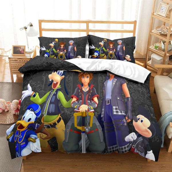 

kingdom hearts bedding set colorful duvet cover set character pattern quilt cover kids adults bedclothes black home textiles