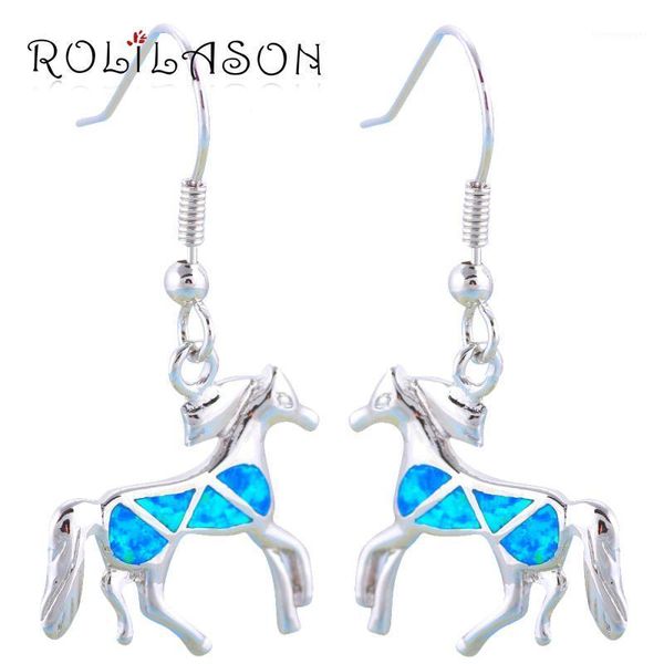 Свиная люстра Rolilason Amazing Horse Design Brand Blue Fire Opal Silver Silvered Fashion Shroperry Servings для женщин OE6261