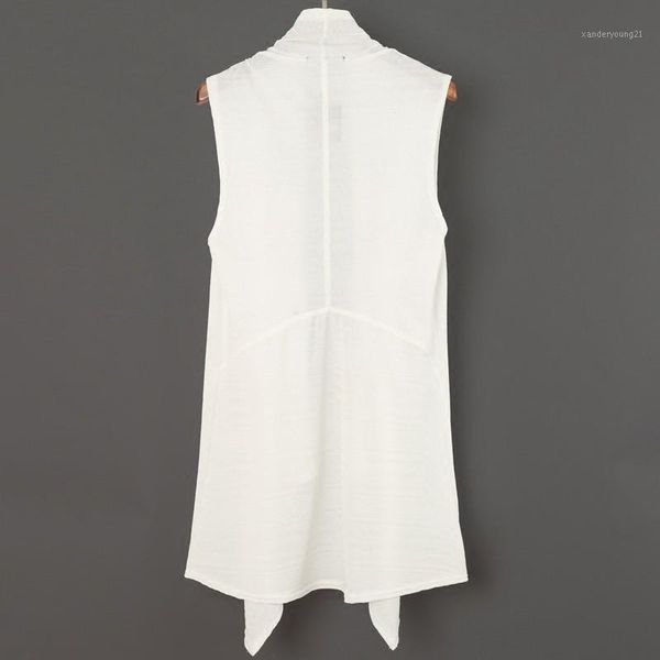 

men's vests asymmetrical personality summer solid thin mens sleeveless casual see through slim cardigan medium length waistcoats1, Black;white