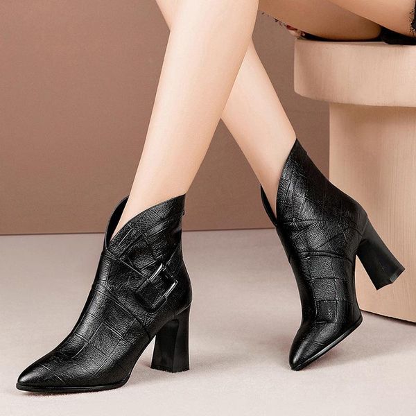 

boots 2021 winter high heels thick with boot british wind wild women's quality classic fashion ankle drop female, Black