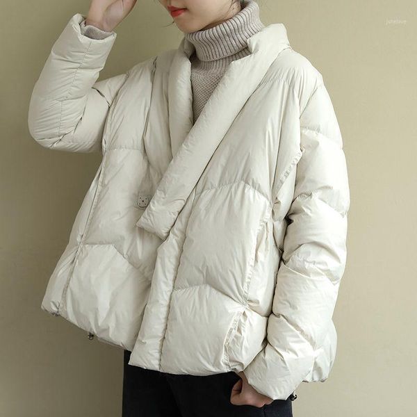 

2020 new winter women korean white duck down jacket female ultra light warm coat ladies v-neck solid color short parkas s1631, Black