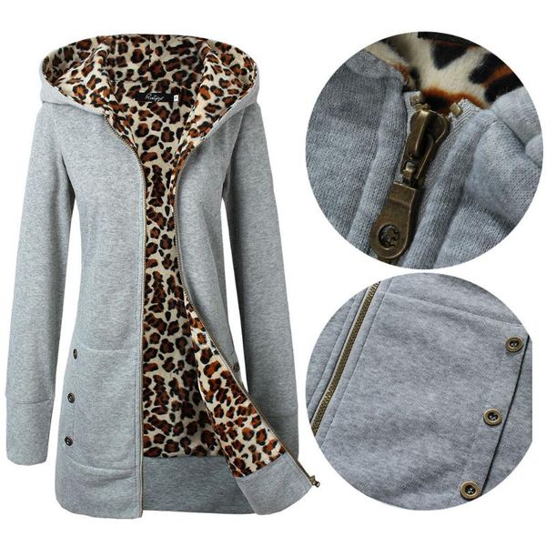 

women's down & parkas 2021 winter warm hooded thick leopard print sweater outerwear coat jackets, Black