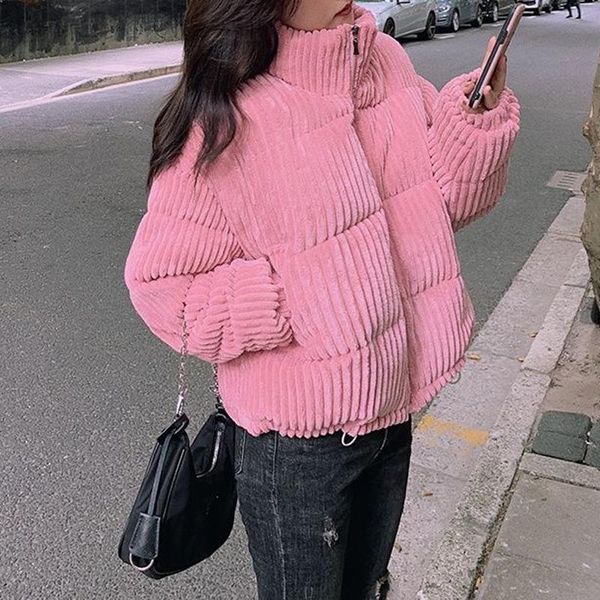 

women's down & parkas winter cotton corduroy coat thicken women stand collar long sleeve padded jacket female warm outwear womens parka, Black