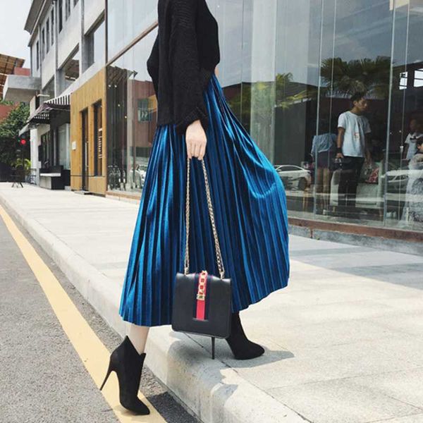 

skirts women long pleated skirt velvet pleat work wear muslim, Black