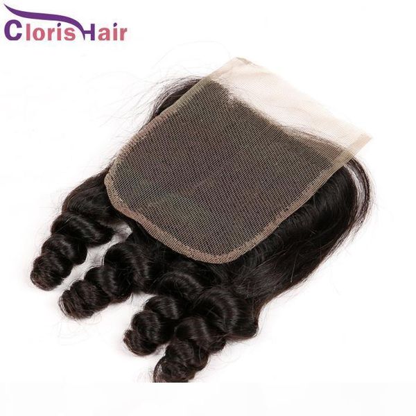 

bouncy spiral curly closures malaysian remi human hair aunty funmi swiss lace front closure piece middle three part, Black;brown