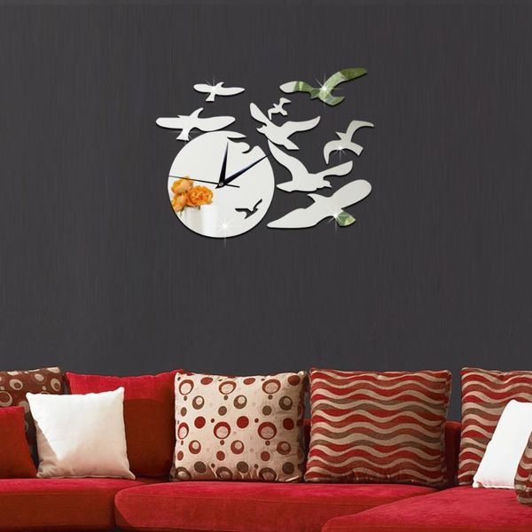 

wall clocks diy environmental protection crystal decorative clock, sea level seagull mirror quartz mute clock