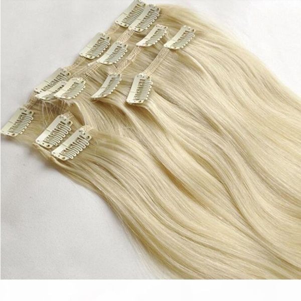 

dhl silk straight brazilian non-remy hair platinum blonde color 60# human hair clip in extensions 70 gram 12 to 24 inch, Black