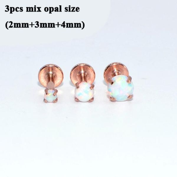 

3pcs mix size internally threaded prong round opal zircon labret stud ear tragus cartilage earring lip ring piercing jewelry q jllojj, Silver