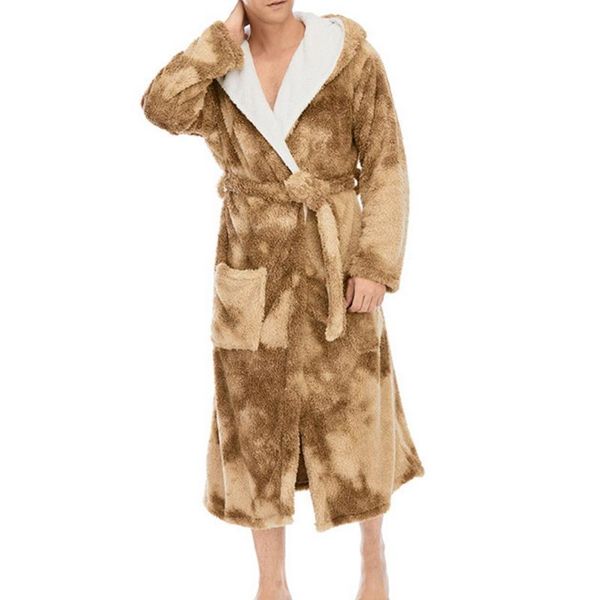 

men's sleepwear autumn/winter men nightgown kimono bathrobe gown coral fleece negligee v-neck intimate lingerie solid colour, Black;brown