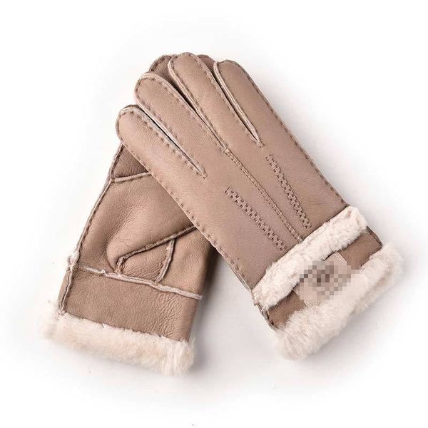 

2020 fur leather gloves leisure fashion plush women winter outdoor warm frosted mittens five fingers glove, Blue;gray