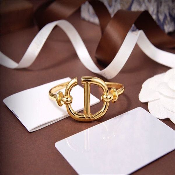 

2021 new luxury fashion design new open bracelet letter gold series, Black